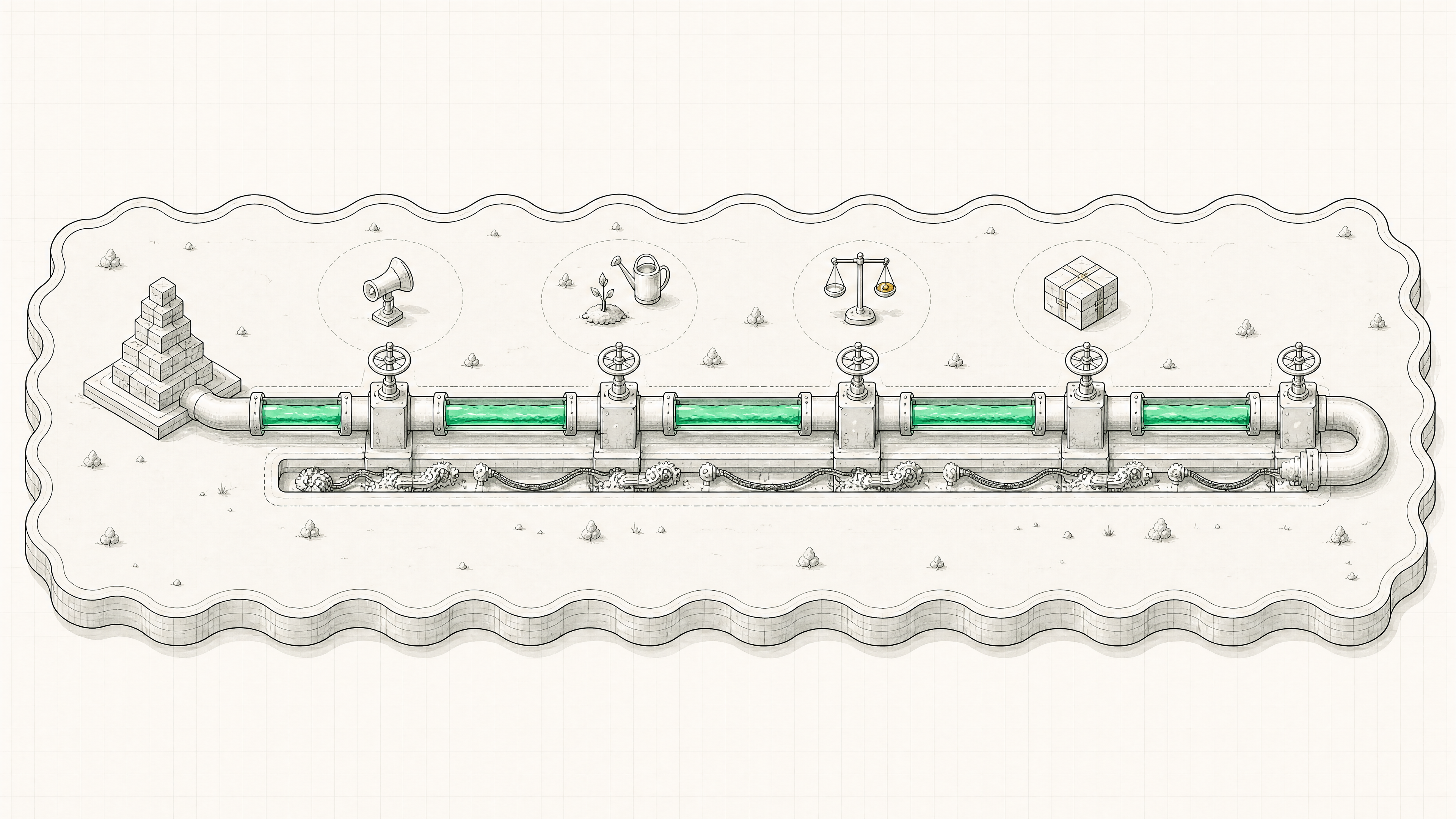 The six-jobs pipeline with the ops trench